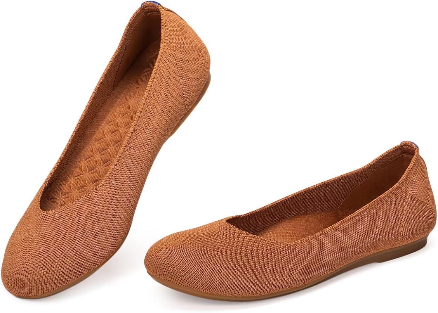 imageFrank Mully Womens Ballet Flats Round Toe Walking Flats Slip On Work Shoes Knitted Flats Shoes for Woman Soft LightweightOrange 76