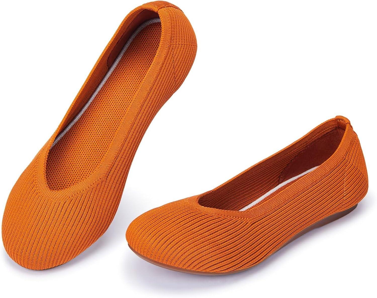 imageFrank Mully Womens Ballet Flats Round Toe Walking Flats Slip On Work Shoes Knitted Flats Shoes for Woman Soft LightweightOrange