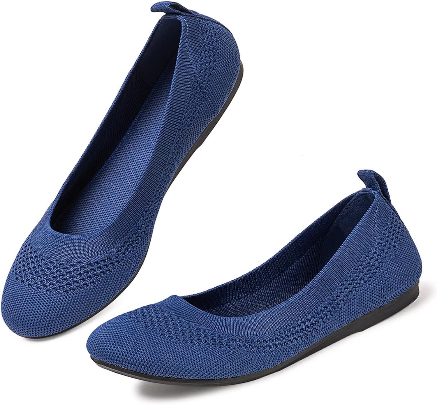 imageFrank Mully Womens Ballet Flats Round Toe Walking Flats Slip On Work Shoes Knitted Flats Shoes for Woman Soft LightweightRoyal Blue017