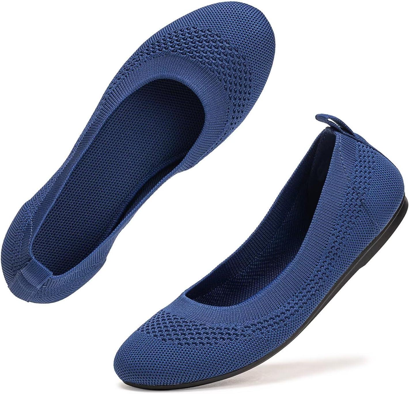 imageFrank Mully Womens Ballet Flats Round Toe Walking Flats Slip On Work Shoes Knitted Flats Shoes for Woman Soft LightweightRoyal Blue017
