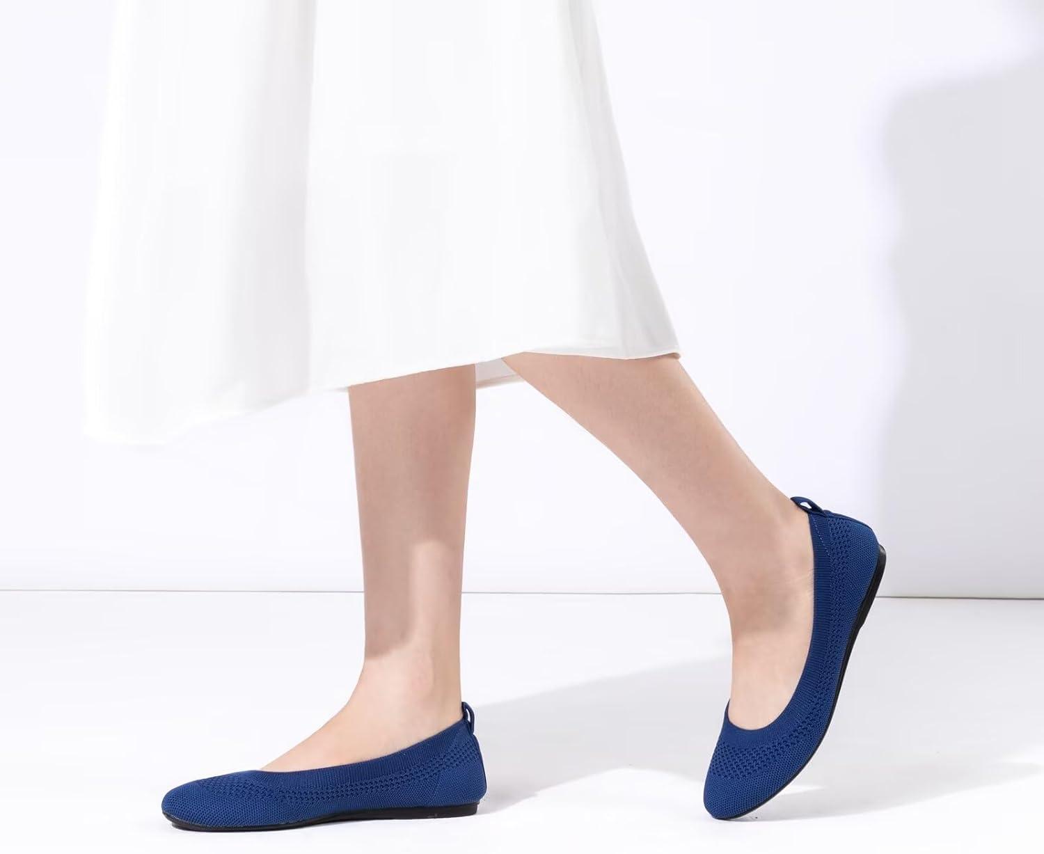 imageFrank Mully Womens Ballet Flats Round Toe Walking Flats Slip On Work Shoes Knitted Flats Shoes for Woman Soft LightweightRoyal Blue017