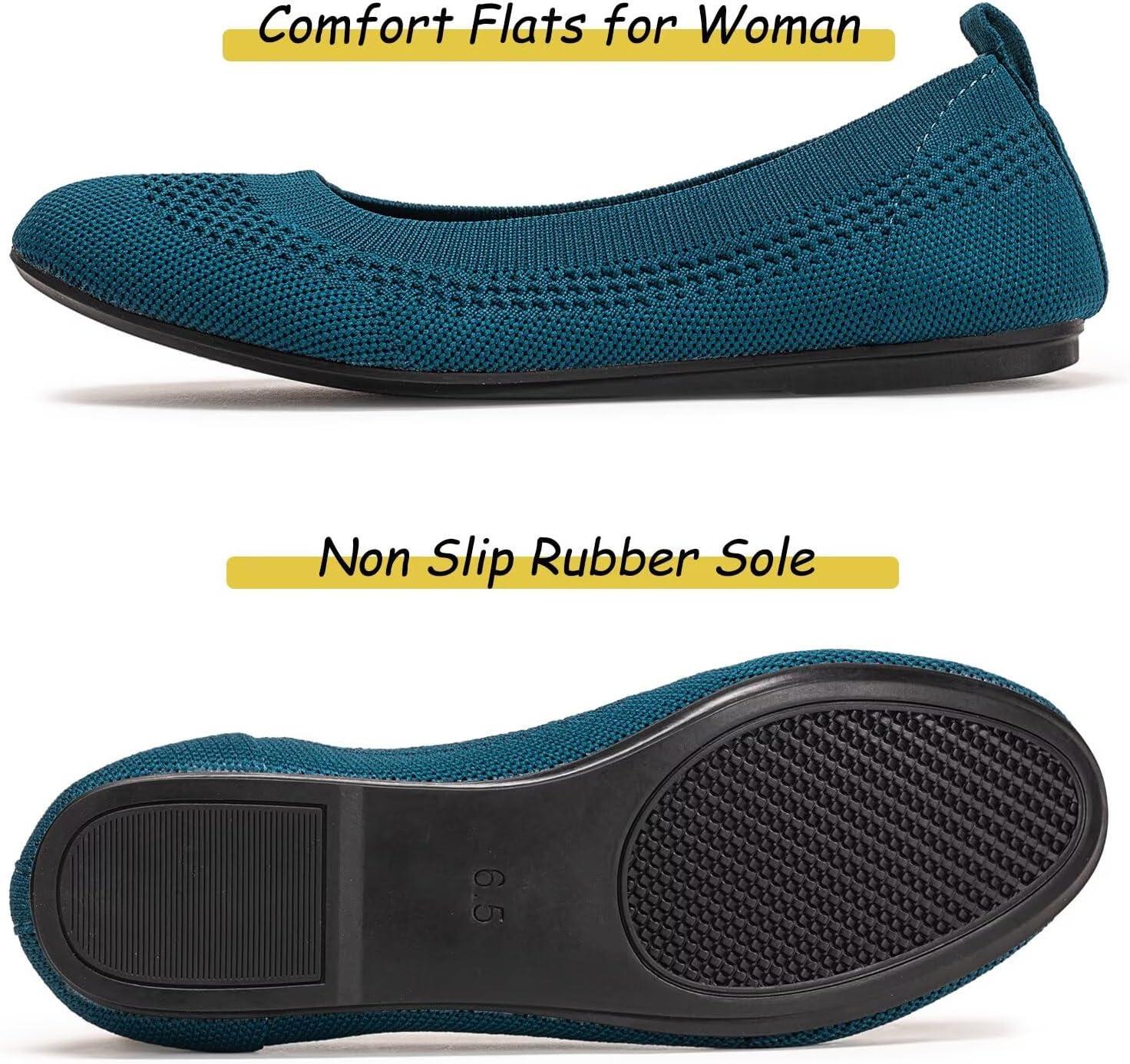 imageFrank Mully Womens Ballet Flats Round Toe Walking Flats Slip On Work Shoes Knitted Flats Shoes for Woman Soft LightweightTeal 017