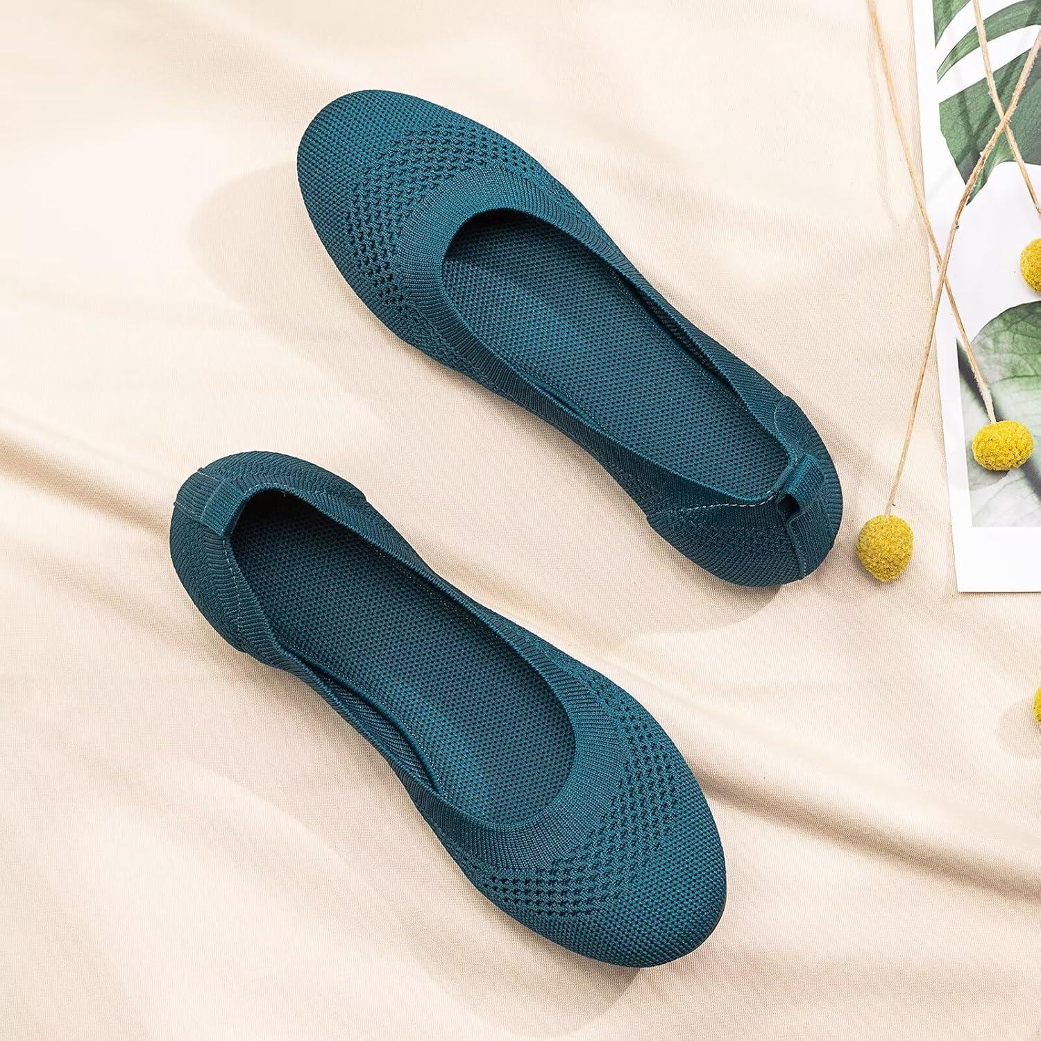 imageFrank Mully Womens Ballet Flats Round Toe Walking Flats Slip On Work Shoes Knitted Flats Shoes for Woman Soft LightweightTeal 017