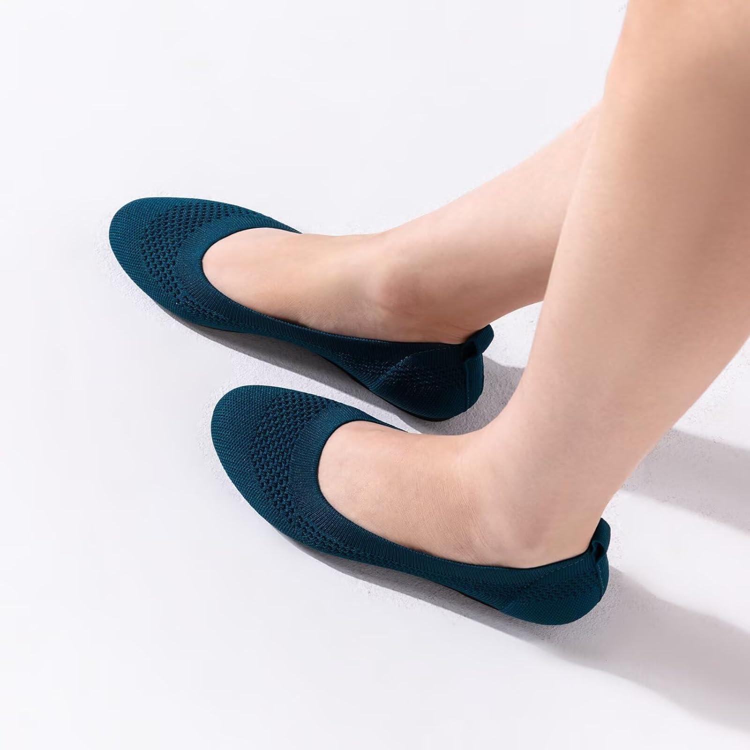 imageFrank Mully Womens Ballet Flats Round Toe Walking Flats Slip On Work Shoes Knitted Flats Shoes for Woman Soft LightweightTeal 017