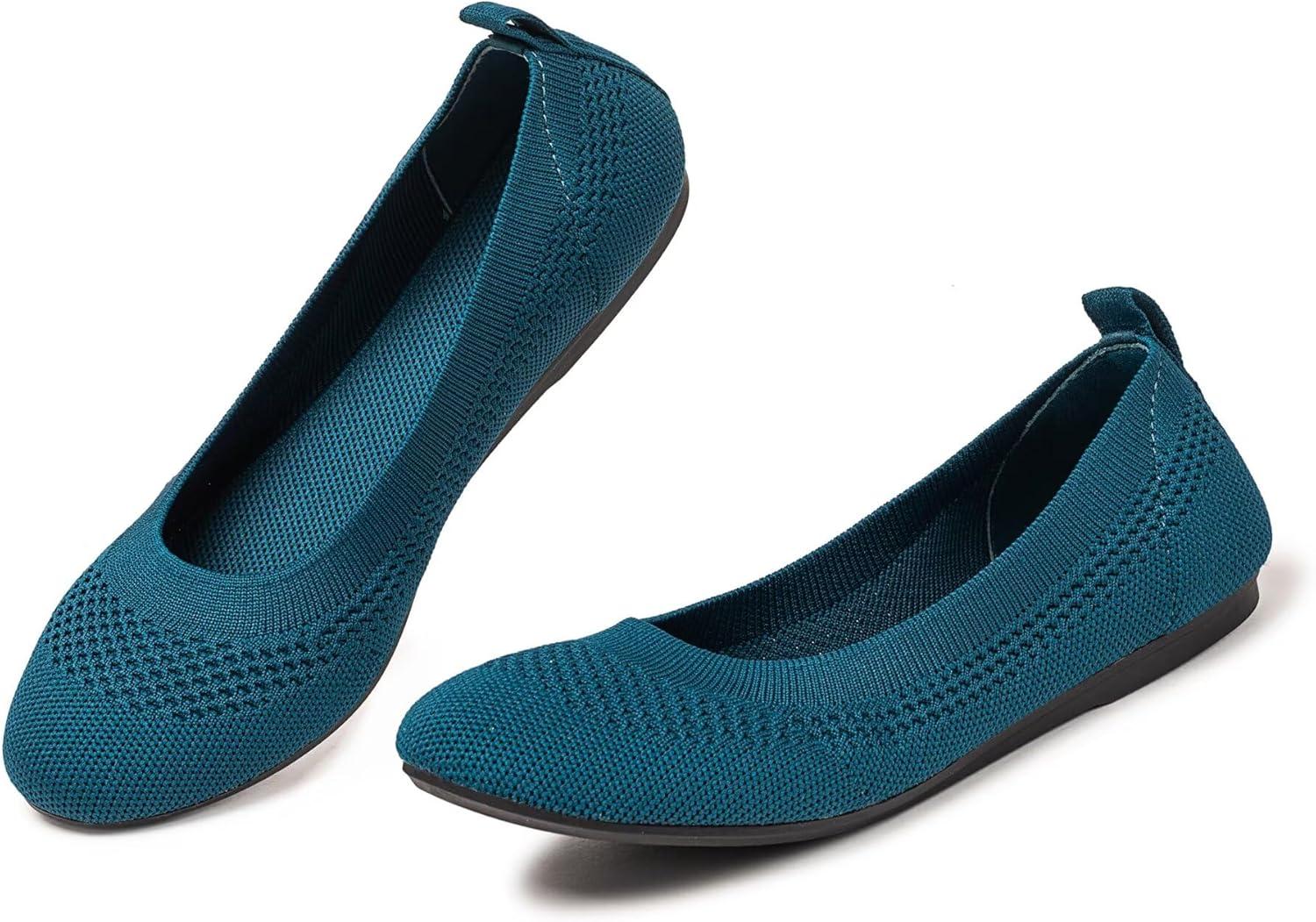 imageFrank Mully Womens Ballet Flats Round Toe Walking Flats Slip On Work Shoes Knitted Flats Shoes for Woman Soft LightweightTeal 017