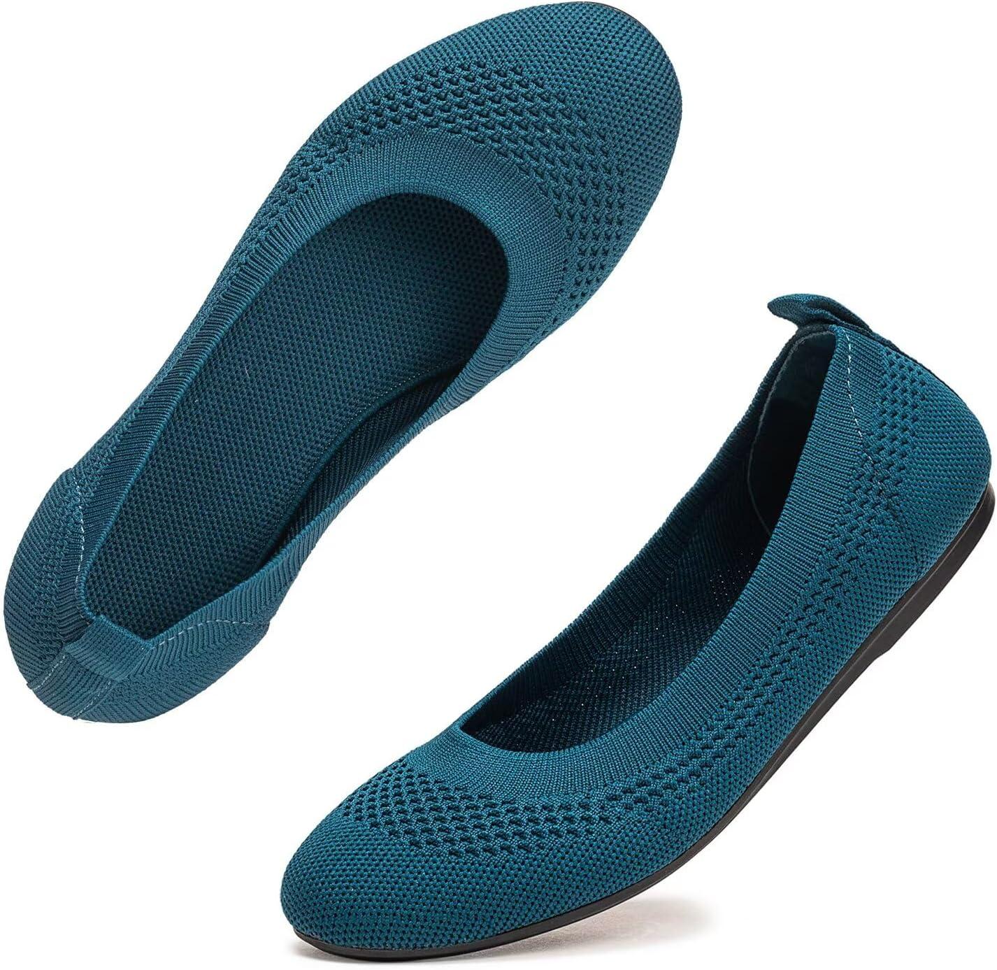 imageFrank Mully Womens Ballet Flats Round Toe Walking Flats Slip On Work Shoes Knitted Flats Shoes for Woman Soft LightweightTeal 017