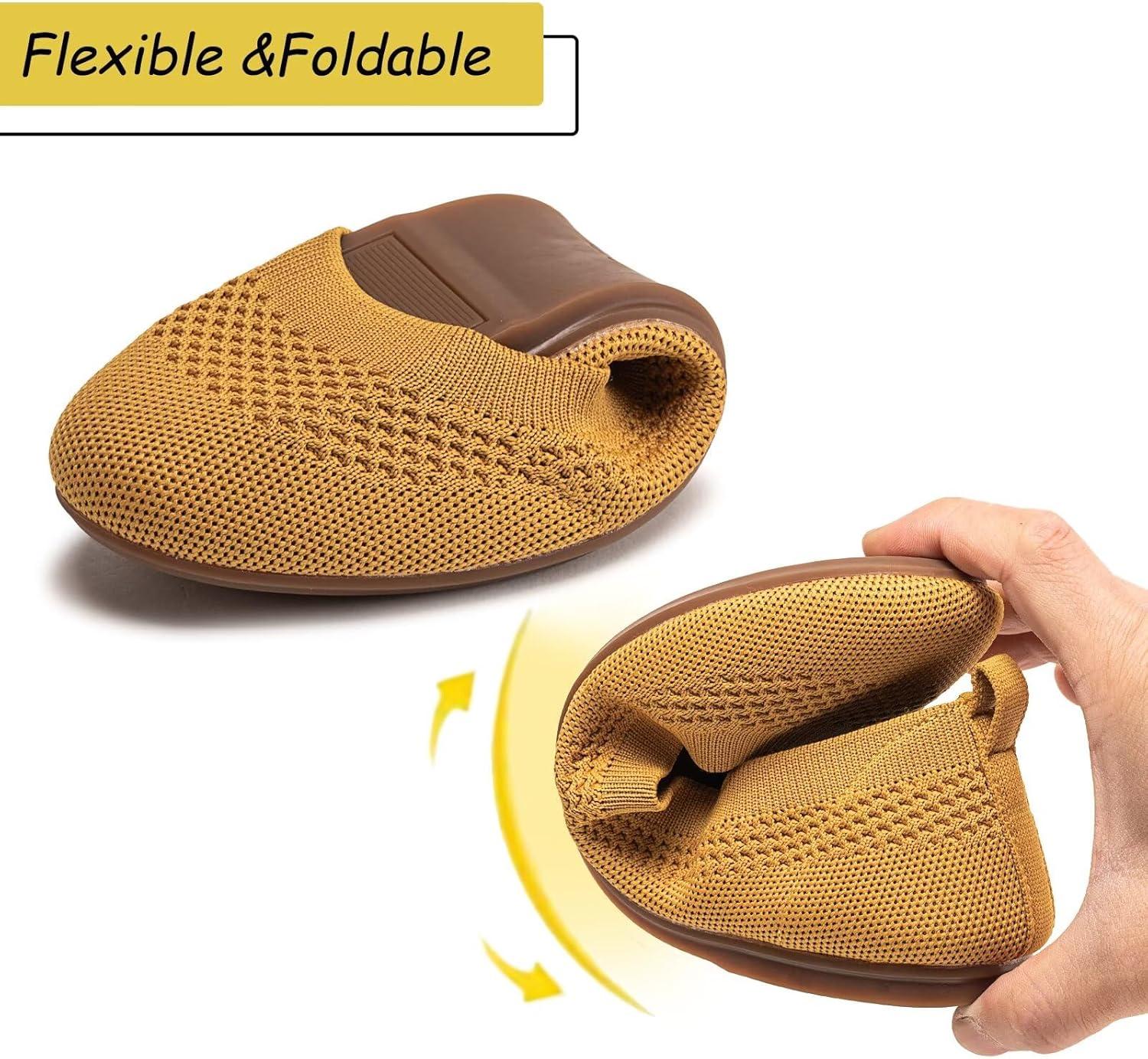 imageFrank Mully Womens Ballet Flats Round Toe Walking Flats Slip On Work Shoes Knitted Flats Shoes for Woman Soft LightweightYellow 017