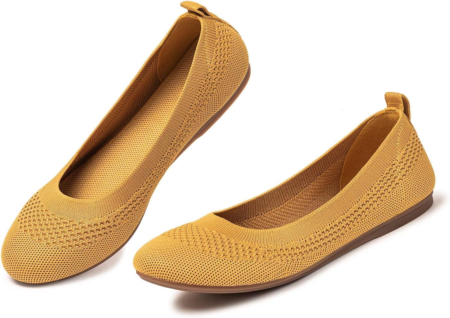 imageFrank Mully Womens Ballet Flats Round Toe Walking Flats Slip On Work Shoes Knitted Flats Shoes for Woman Soft LightweightYellow 017