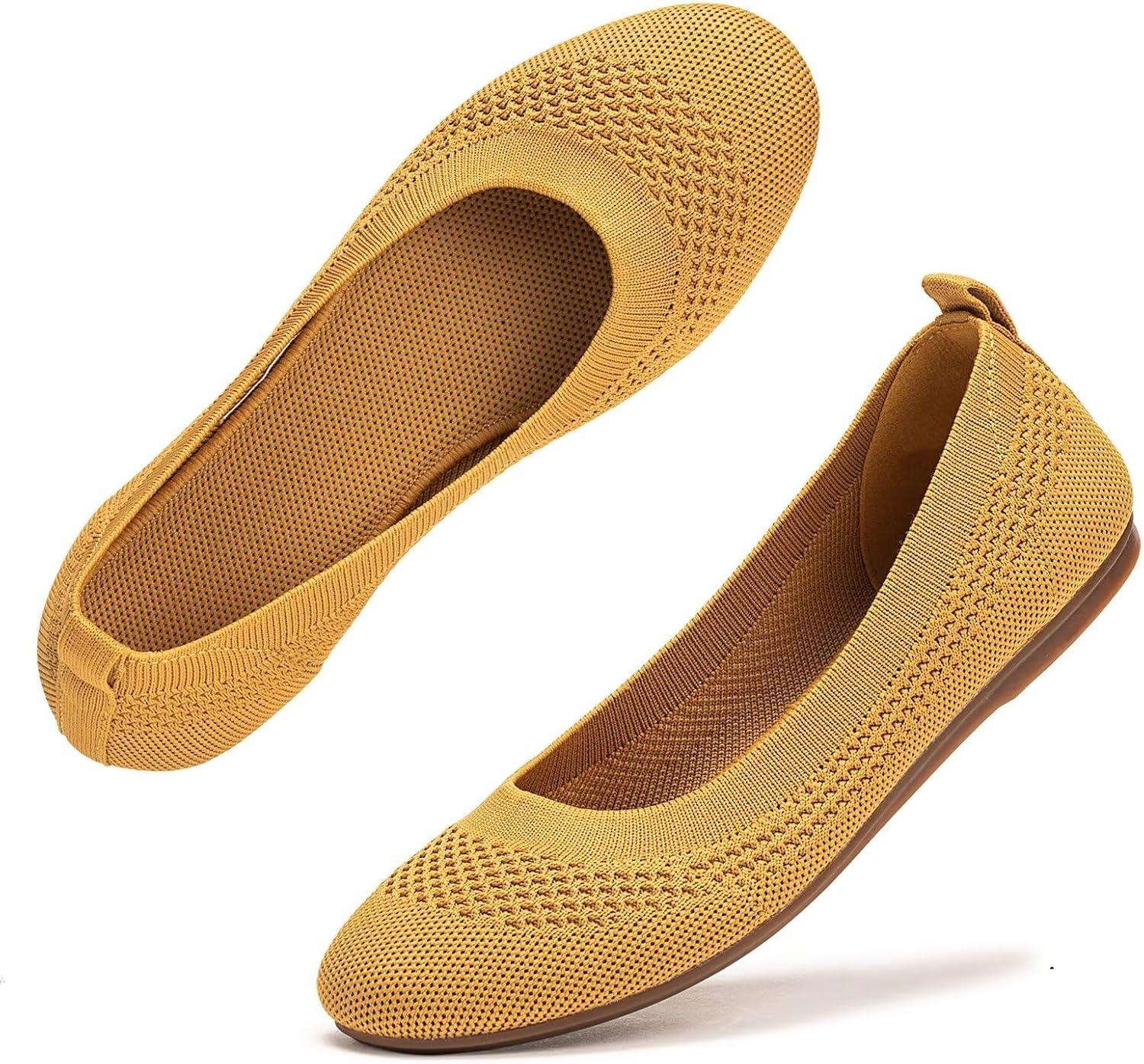 imageFrank Mully Womens Ballet Flats Round Toe Walking Flats Slip On Work Shoes Knitted Flats Shoes for Woman Soft LightweightYellow 017