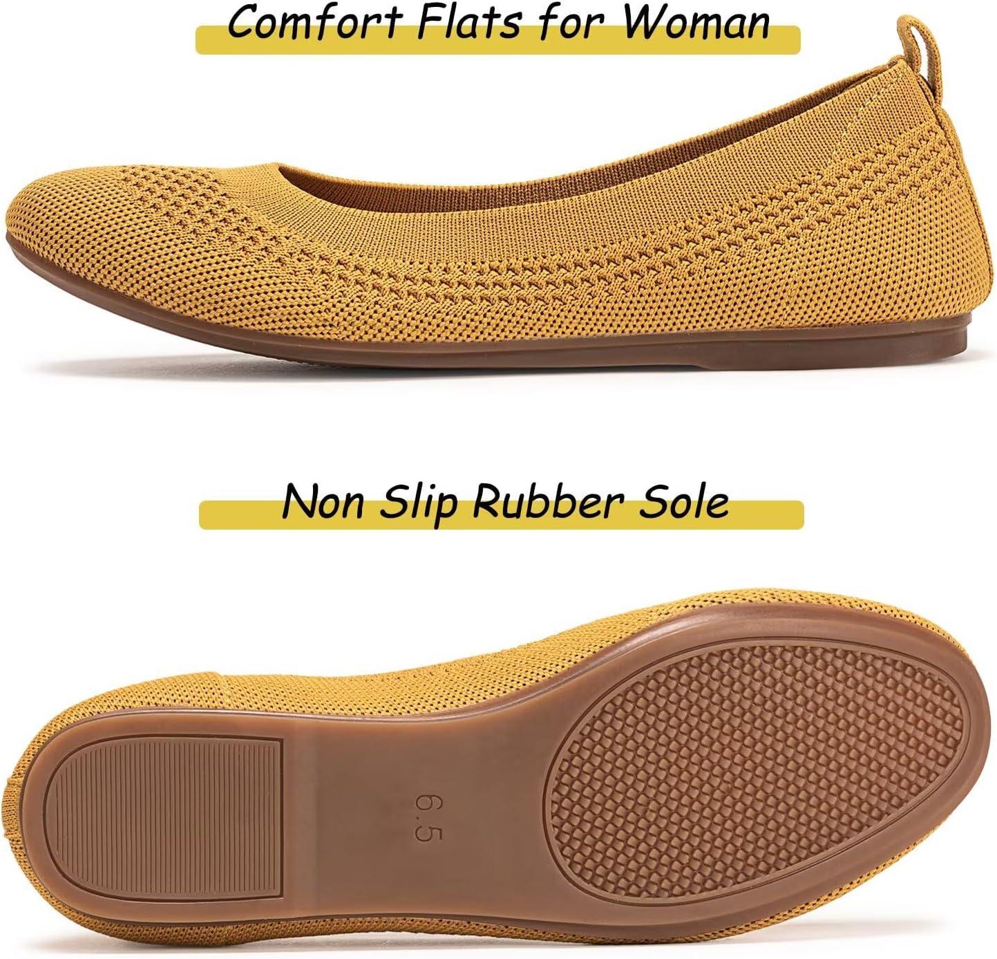 imageFrank Mully Womens Ballet Flats Round Toe Walking Flats Slip On Work Shoes Knitted Flats Shoes for Woman Soft LightweightYellow 017