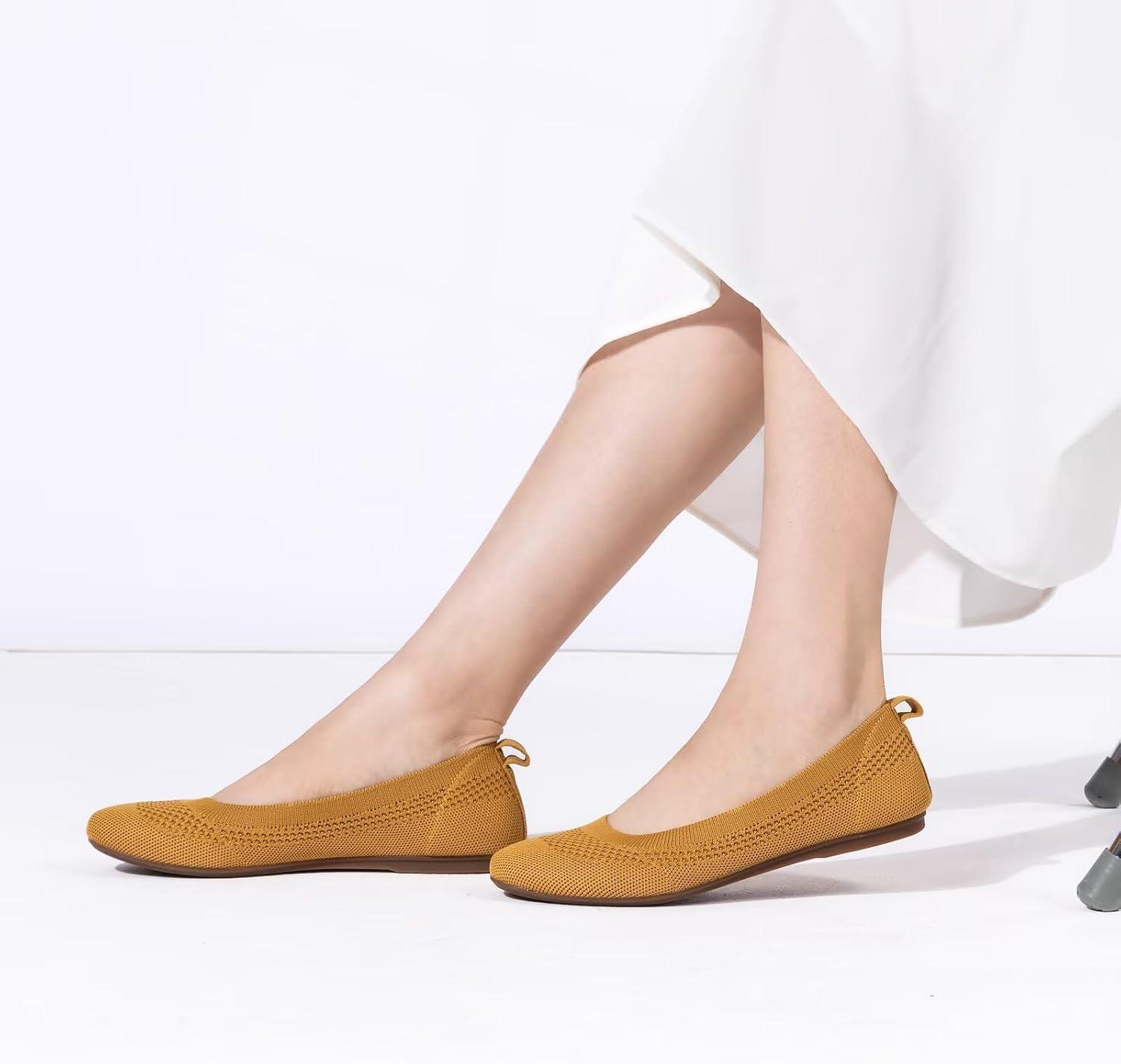 imageFrank Mully Womens Ballet Flats Round Toe Walking Flats Slip On Work Shoes Knitted Flats Shoes for Woman Soft LightweightYellow 017