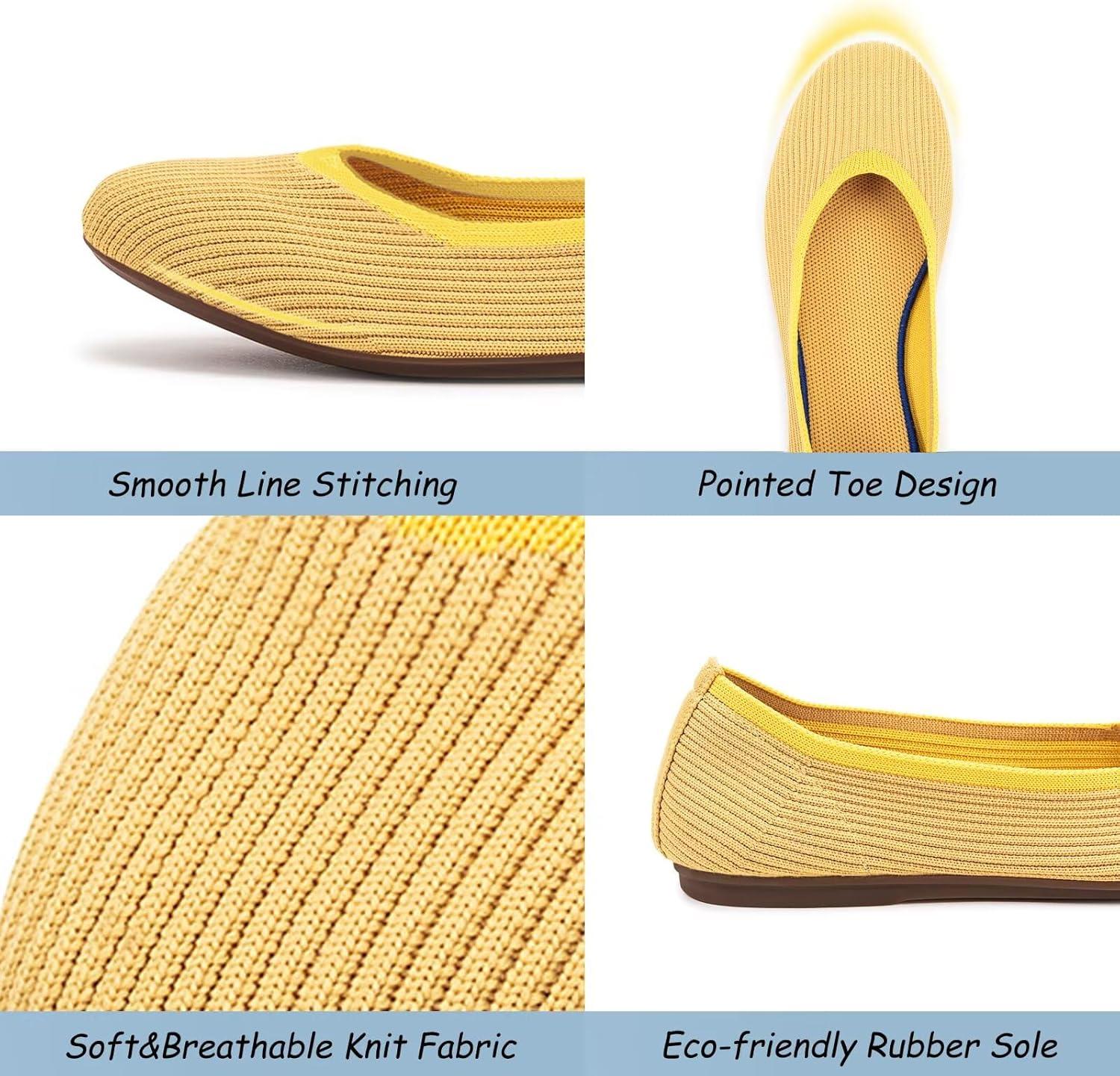 imageFrank Mully Womens Ballet Flats Round Toe Walking Flats Slip On Work Shoes Knitted Flats Shoes for Woman Soft LightweightYellow