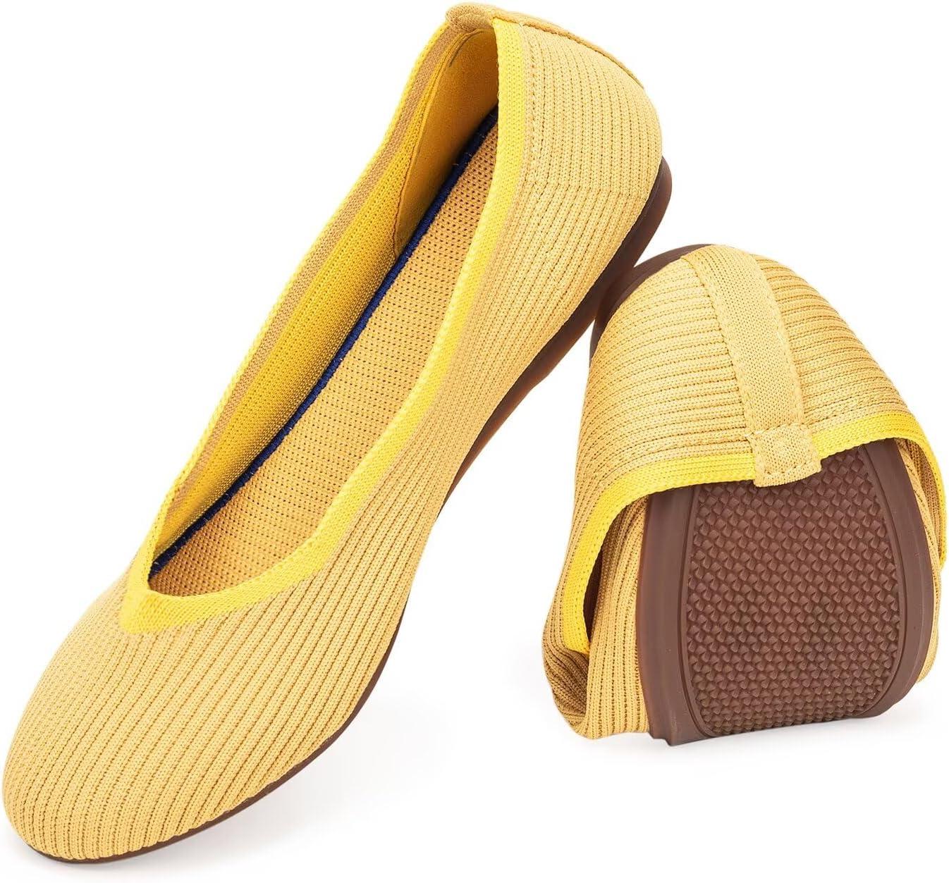 imageFrank Mully Womens Ballet Flats Round Toe Walking Flats Slip On Work Shoes Knitted Flats Shoes for Woman Soft LightweightYellow