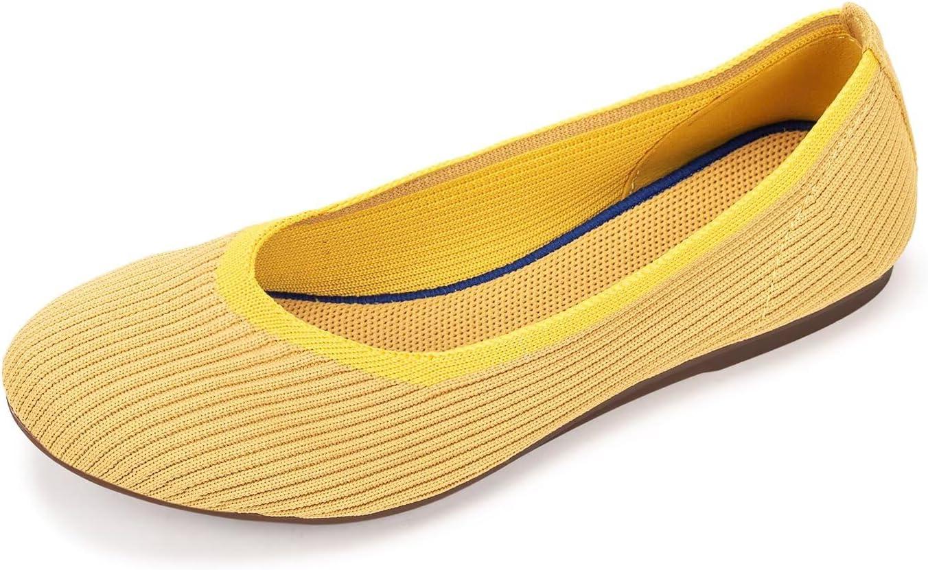 imageFrank Mully Womens Ballet Flats Round Toe Walking Flats Slip On Work Shoes Knitted Flats Shoes for Woman Soft LightweightYellow
