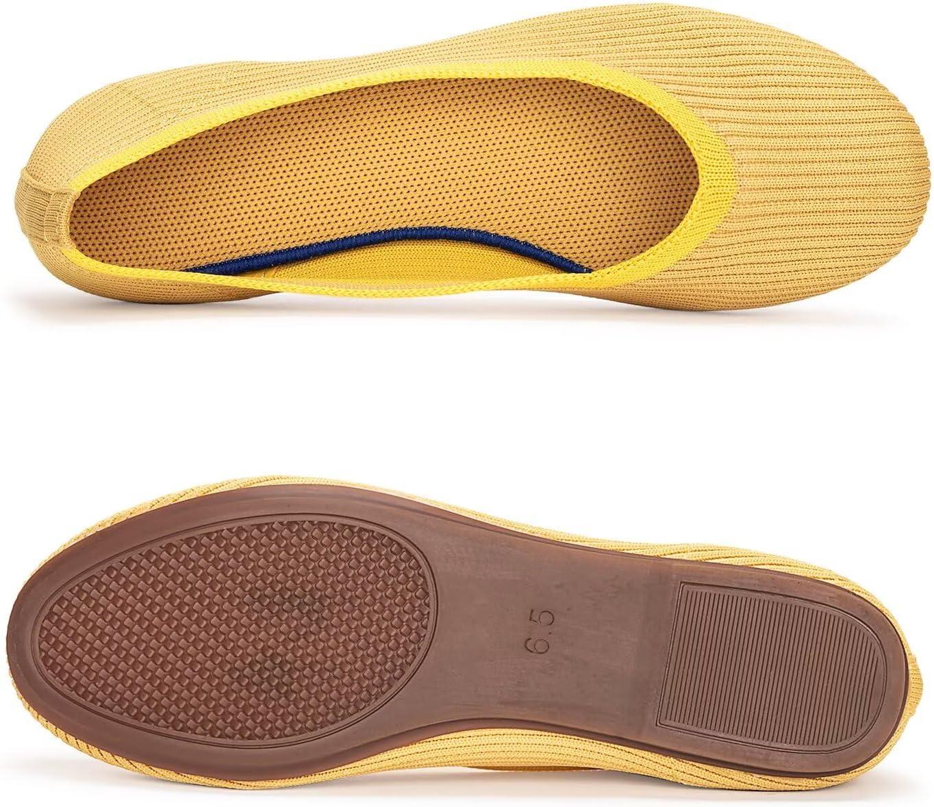 imageFrank Mully Womens Ballet Flats Round Toe Walking Flats Slip On Work Shoes Knitted Flats Shoes for Woman Soft LightweightYellow
