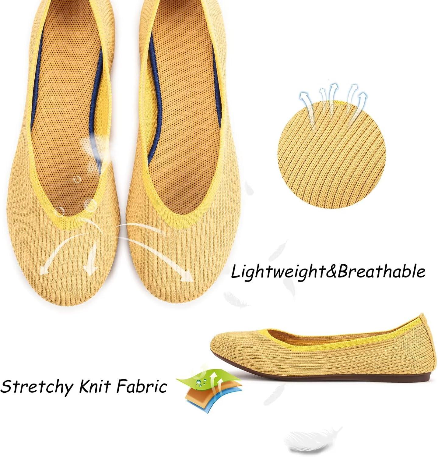 imageFrank Mully Womens Ballet Flats Round Toe Walking Flats Slip On Work Shoes Knitted Flats Shoes for Woman Soft LightweightYellow