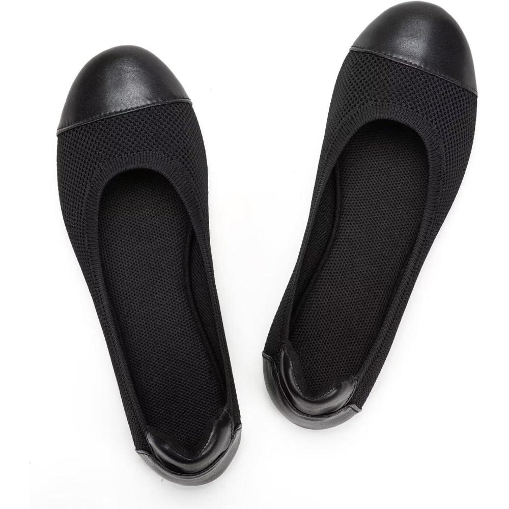 imageFrank Mully Womens Ballet Flats Round Toe Walking Flats Slip On Work Shoes Knitted Flats Shoes for Woman Soft Lightweight6045black