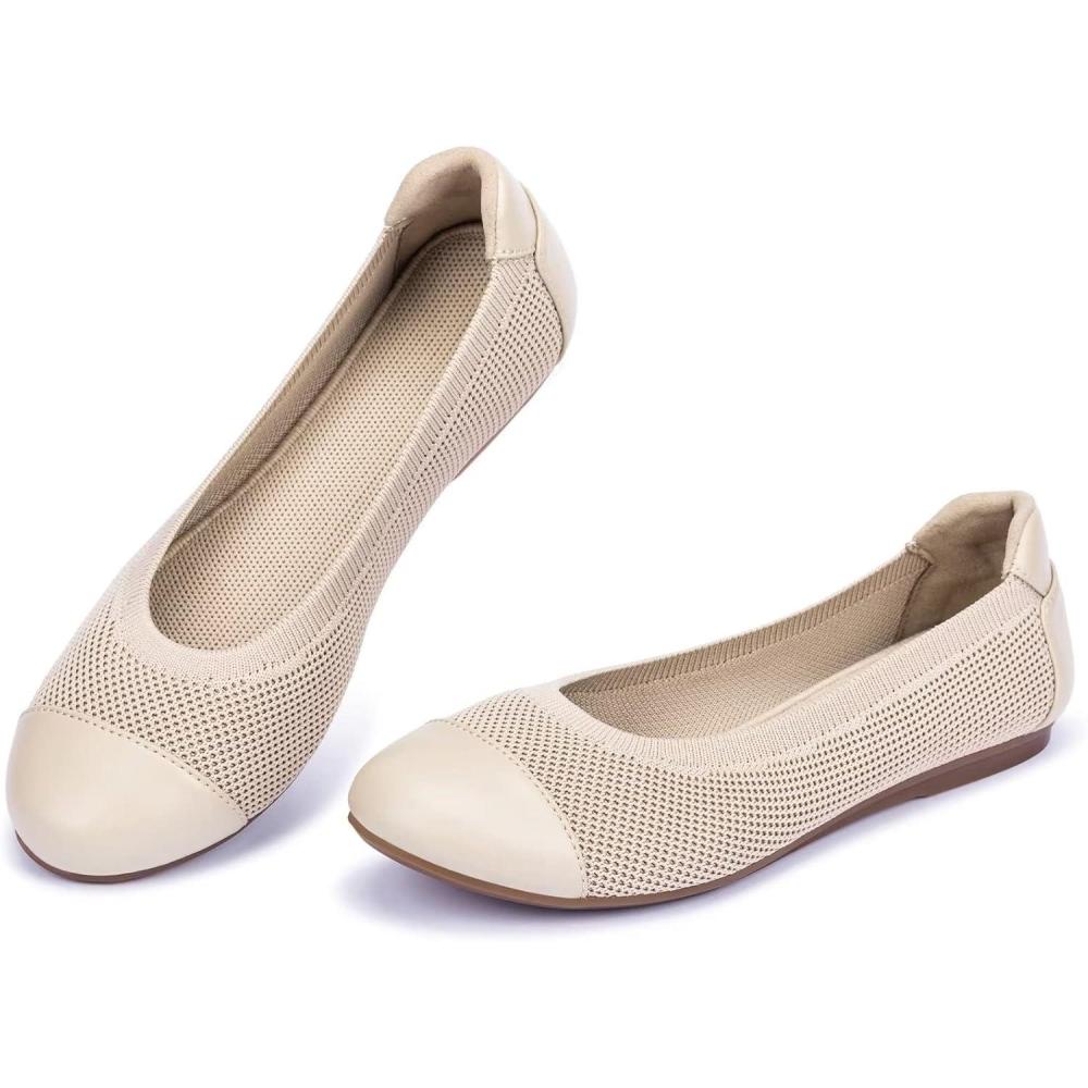 imageFrank Mully Womens Ballet Flats Round Toe Walking Flats Slip On Work Shoes Knitted Flats Shoes for Woman Soft Lightweight6045ecru