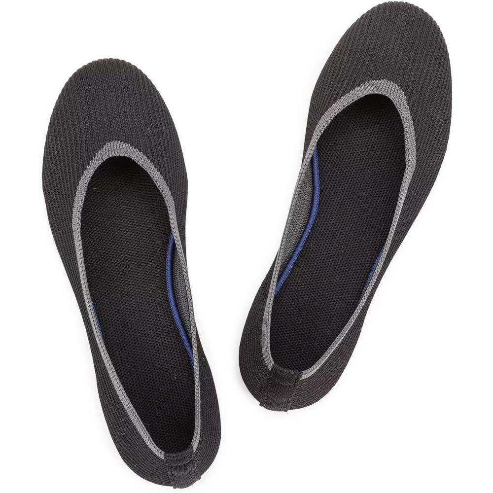 imageFrank Mully Womens Ballet Flats Round Toe Walking Flats Slip On Work Shoes Knitted Flats Shoes for Woman Soft LightweightAll Black