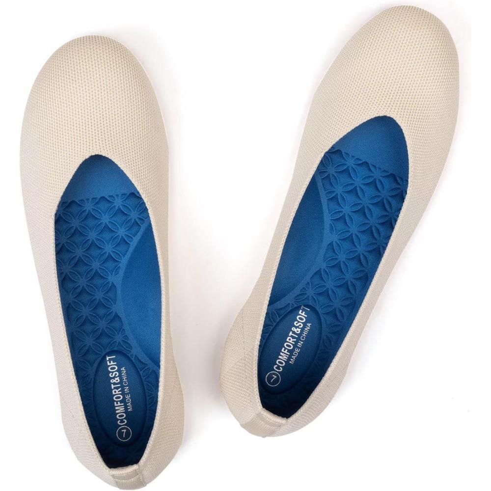 imageFrank Mully Womens Ballet Flats Round Toe Walking Flats Slip On Work Shoes Knitted Flats Shoes for Woman Soft LightweightCream 76