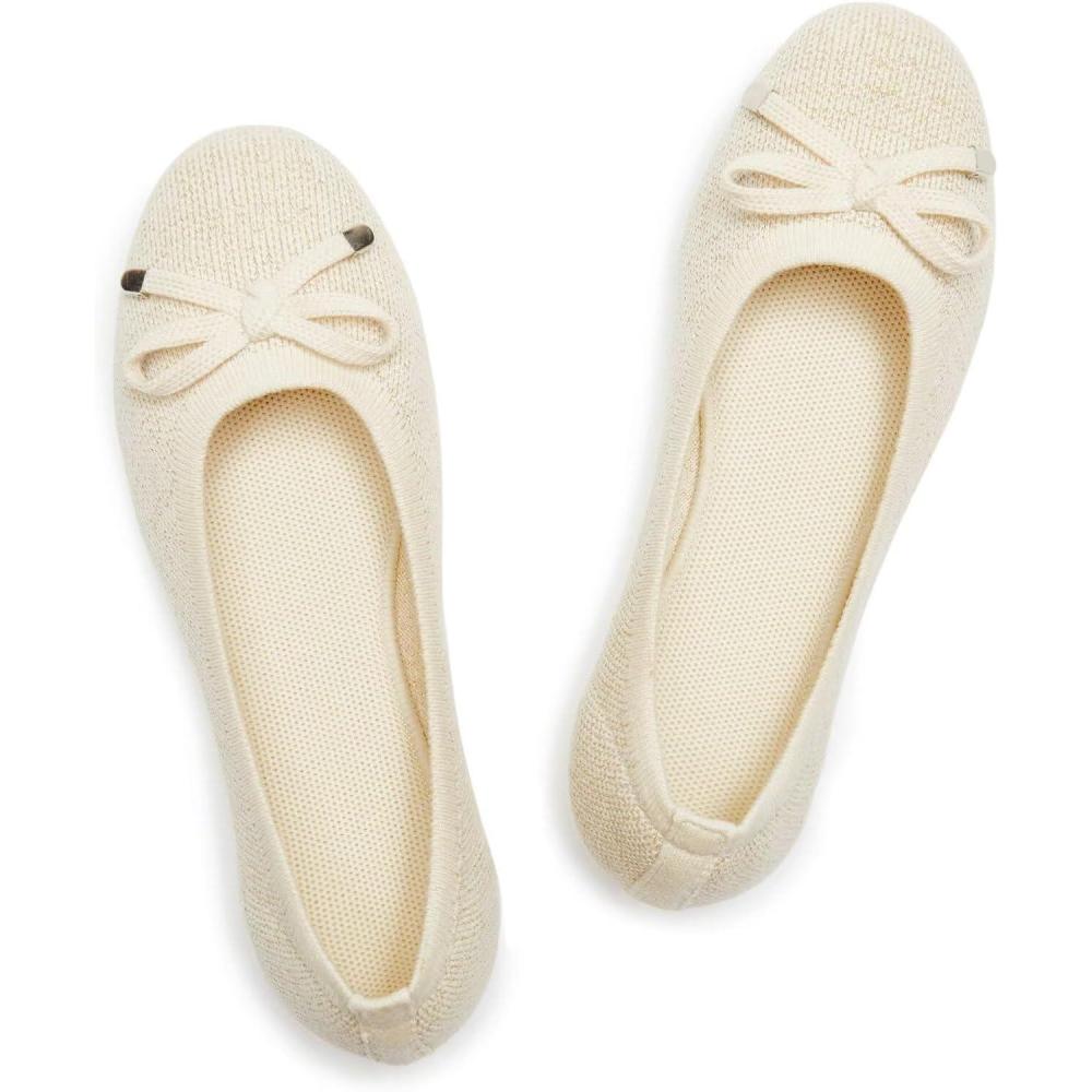 imageFrank Mully Womens Ballet Flats Round Toe Walking Flats Slip On Work Shoes Knitted Flats Shoes for Woman Soft LightweightGold