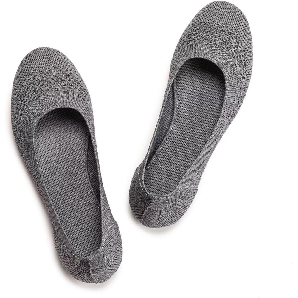 imageFrank Mully Womens Ballet Flats Round Toe Walking Flats Slip On Work Shoes Knitted Flats Shoes for Woman Soft LightweightGrey 017