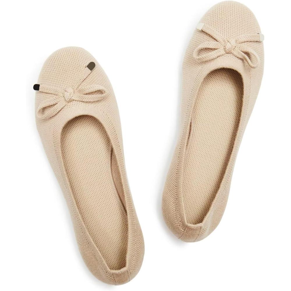 imageFrank Mully Womens Ballet Flats Round Toe Walking Flats Slip On Work Shoes Knitted Flats Shoes for Woman Soft LightweightIvory