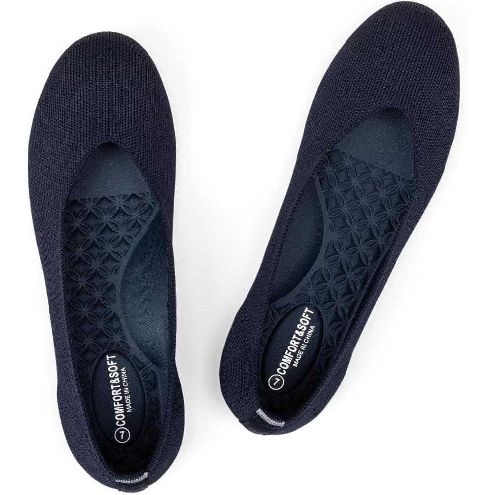 imageFrank Mully Womens Ballet Flats Round Toe Walking Flats Slip On Work Shoes Knitted Flats Shoes for Woman Soft LightweightNavy 76