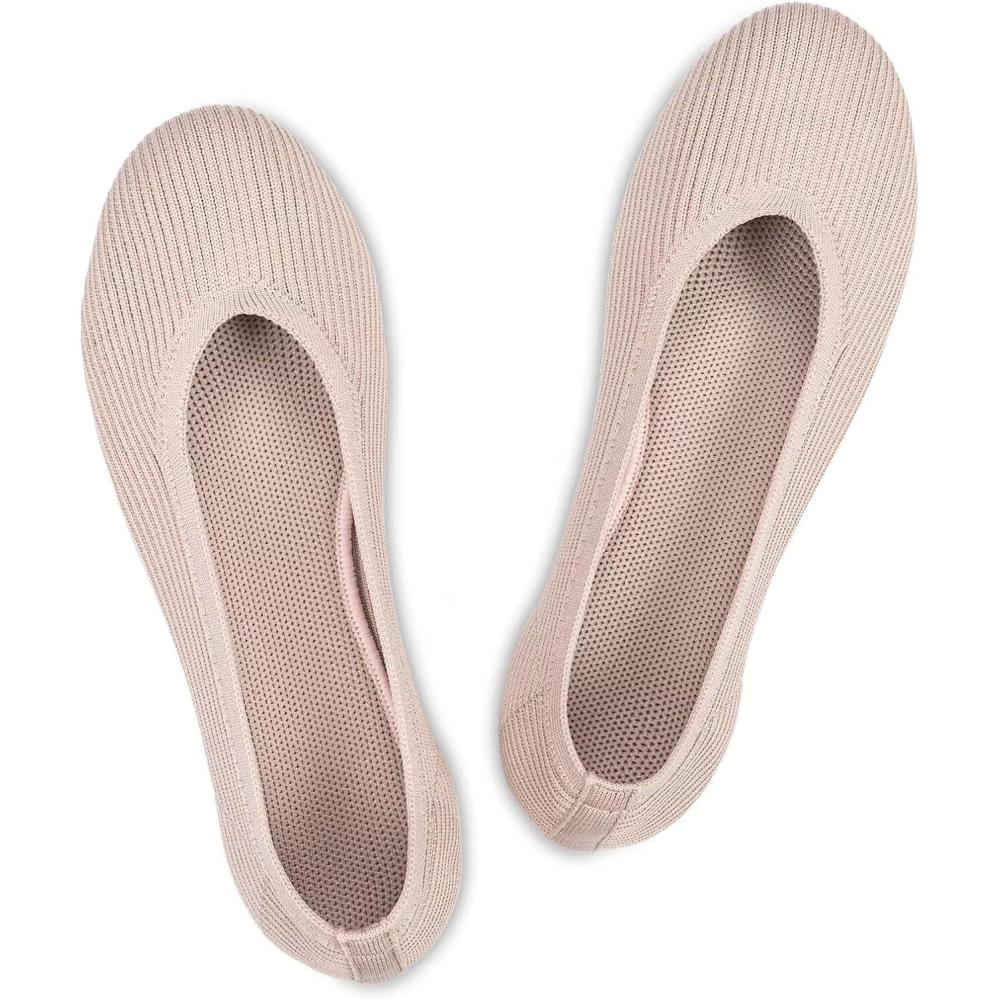 imageFrank Mully Womens Ballet Flats Round Toe Walking Flats Slip On Work Shoes Knitted Flats Shoes for Woman Soft LightweightNude