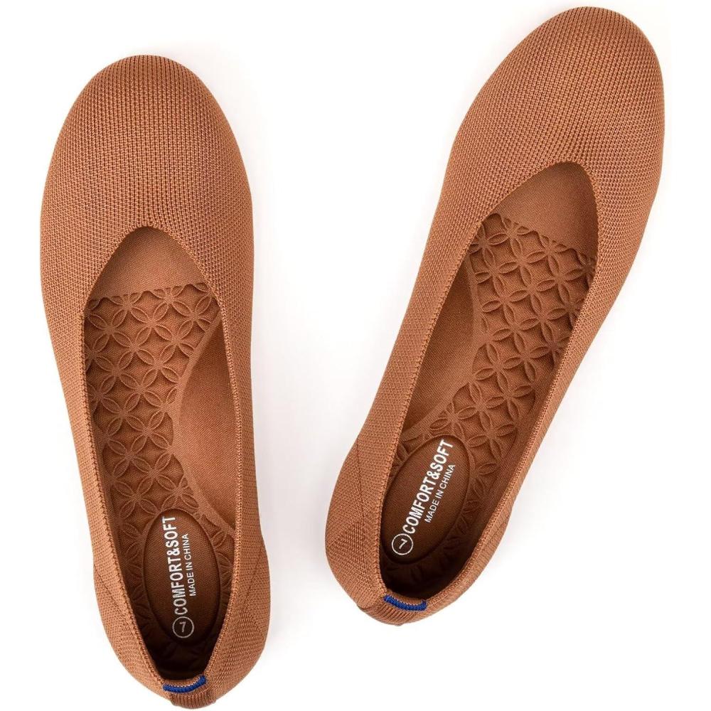imageFrank Mully Womens Ballet Flats Round Toe Walking Flats Slip On Work Shoes Knitted Flats Shoes for Woman Soft LightweightOrange 76