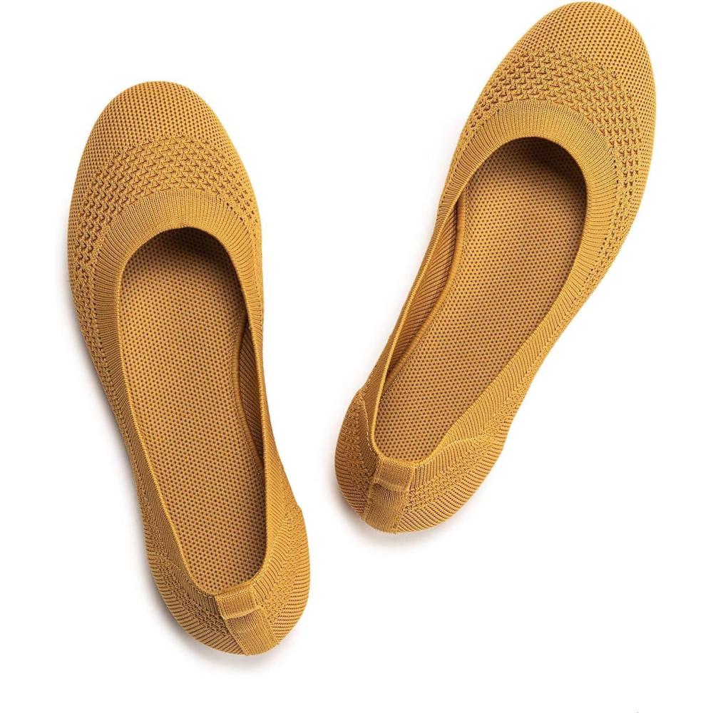 imageFrank Mully Womens Ballet Flats Round Toe Walking Flats Slip On Work Shoes Knitted Flats Shoes for Woman Soft LightweightYellow 017