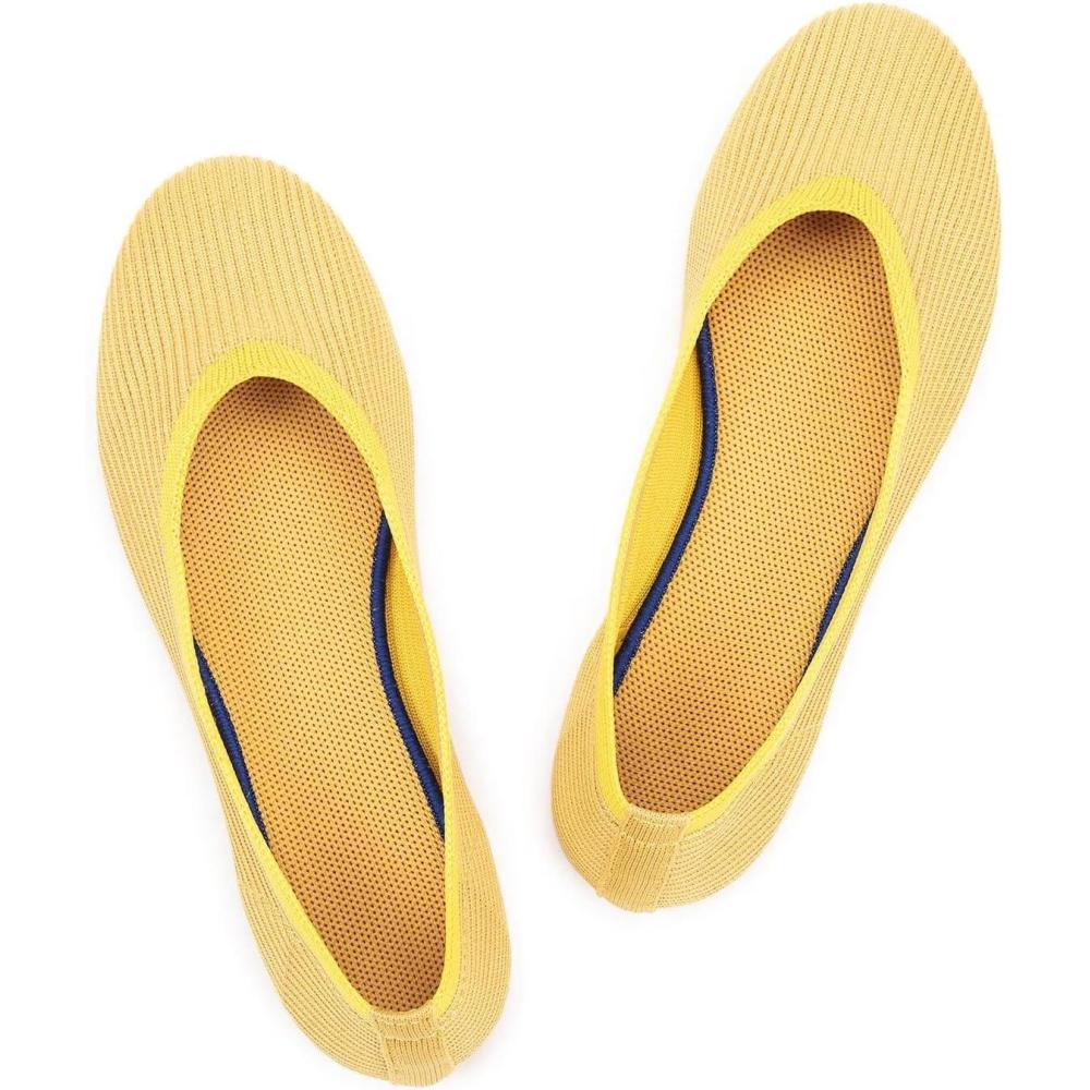 imageFrank Mully Womens Ballet Flats Round Toe Walking Flats Slip On Work Shoes Knitted Flats Shoes for Woman Soft LightweightYellow