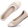 Frank Mully Women’s Ballet Flats Round Toe Walking Flats Slip On Work Shoes Knitted Flats Shoes for Woman Soft Lightweight(6045ecru)