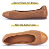 Frank Mully Women’s Ballet Flats Round Toe Walking Flats Slip On Work Shoes Knitted Flats Shoes for Woman Soft Lightweight(6045tan)