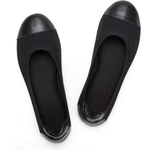 Frank Mully Women’s Ballet Flats Round Toe Walking Flats Slip On Work Shoes Knitted Flats Shoes for Woman Soft Lightweight(6045black)