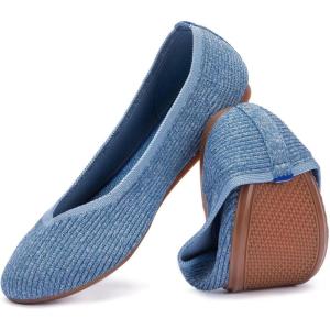 Frank Mully Women’s Ballet Flats Round Toe Walking Flats Slip On Work Shoes Knitted Flats Shoes for Woman Soft Lightweight(Blue)