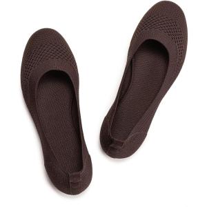 Frank Mully Women’s Ballet Flats Round Toe Walking Flats Slip On Work Shoes Knitted Flats Shoes for Woman Soft Lightweight(Coffee 017)