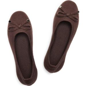 Frank Mully Women’s Ballet Flats Round Toe Walking Flats Slip On Work Shoes Knitted Flats Shoes for Woman Soft Lightweight(Coffee)