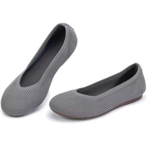 Frank Mully Women’s Ballet Flats Round Toe Walking Flats Slip On Work Shoes Knitted Flats Shoes for Woman Soft Lightweight(Dark Grey)