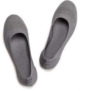Frank Mully Women’s Ballet Flats Round Toe Walking Flats Slip On Work Shoes Knitted Flats Shoes for Woman Soft Lightweight(Grey 017)