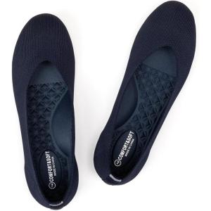 Frank Mully Women’s Ballet Flats Round Toe Walking Flats Slip On Work Shoes Knitted Flats Shoes for Woman Soft Lightweight(Navy 76)