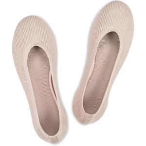 Frank Mully Women’s Ballet Flats Round Toe Walking Flats Slip On Work Shoes Knitted Flats Shoes for Woman Soft Lightweight(Nude)
