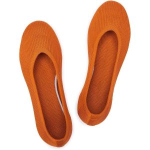 Frank Mully Women’s Ballet Flats Round Toe Walking Flats Slip On Work Shoes Knitted Flats Shoes for Woman Soft Lightweight(Orange)