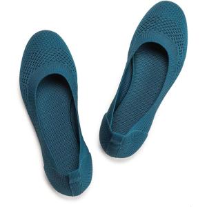Frank Mully Women’s Ballet Flats Round Toe Walking Flats Slip On Work Shoes Knitted Flats Shoes for Woman Soft Lightweight(Teal 017)