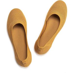 Frank Mully Women’s Ballet Flats Round Toe Walking Flats Slip On Work Shoes Knitted Flats Shoes for Woman Soft Lightweight(Yellow 017)
