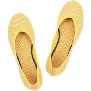 Frank Mully Women’s Ballet Flats Round Toe Walking Flats Slip On Work Shoes Knitted Flats Shoes for Woman Soft Lightweight(Yellow)