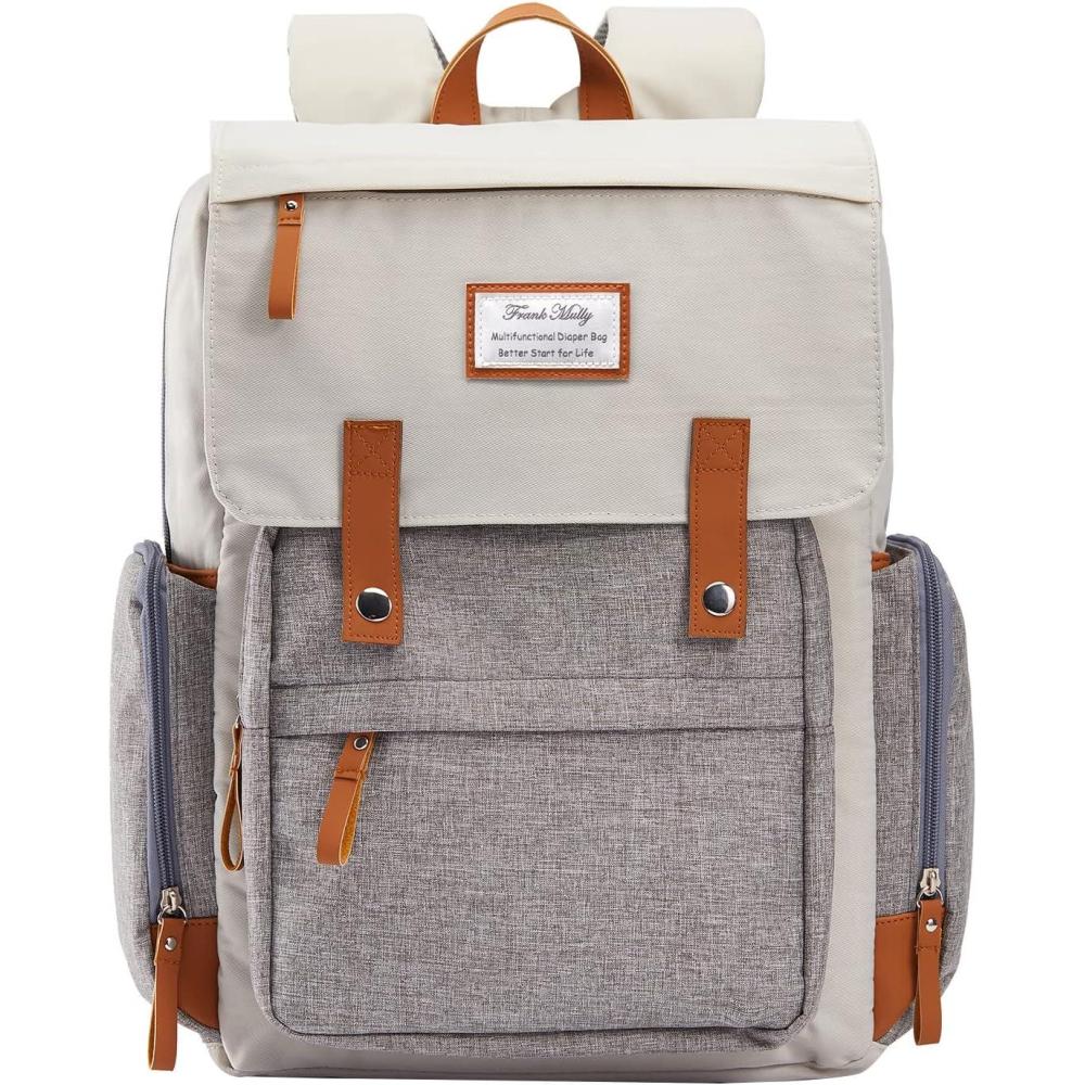 imageFrank Mully Diaper Bag Backpack Large Multifunction Travel Baby Bag for Mom Dad Army GreenCream White