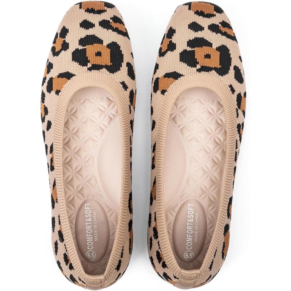imageFrank Mully Womens Flats Square Toe Flats Comfortable Slip on Washable Ballet Flats Shoes for Women Dressy WorkLeopard Beige