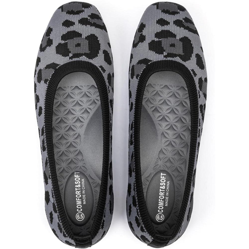 imageFrank Mully Womens Flats Square Toe Flats Comfortable Slip on Washable Ballet Flats Shoes for Women Dressy WorkLeopard Grey