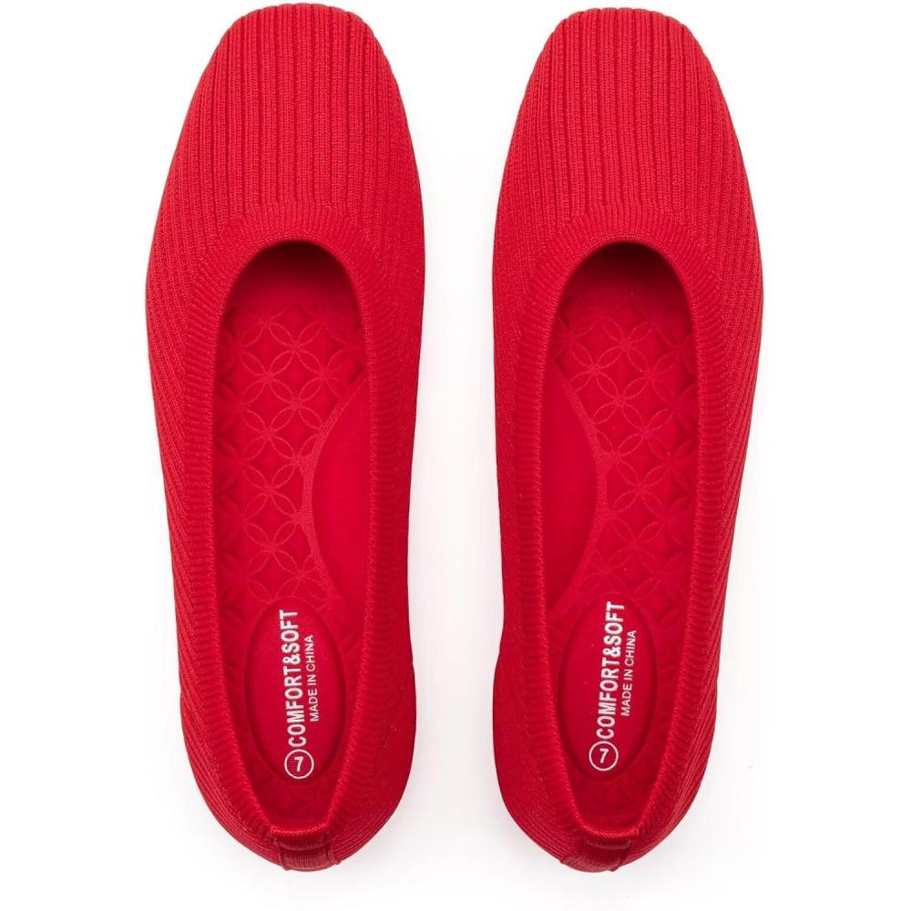 imageFrank Mully Womens Flats Square Toe Flats Comfortable Slip on Washable Ballet Flats Shoes for Women Dressy WorkRed